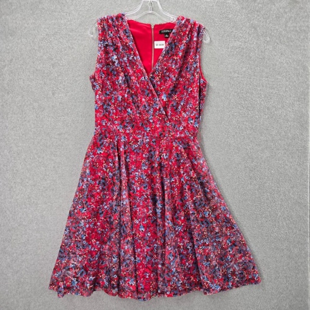 Roz & Ali Women Dress 8 Red Floral Sleeveless Fit & Flare Back Zip‎